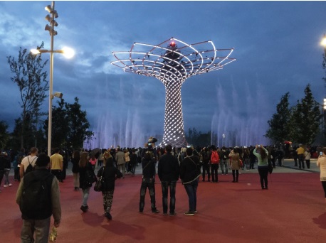The Tree of Life with its surrounding fountains
during one of its evening shows      AH
